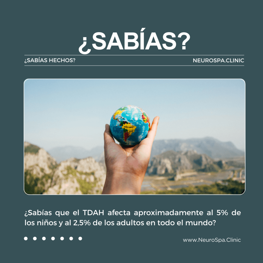 Imagen de una mano sosteniendo un globo terráqueo con un paisaje montañoso de fondo, destacando la prevalencia global del TDAH.
