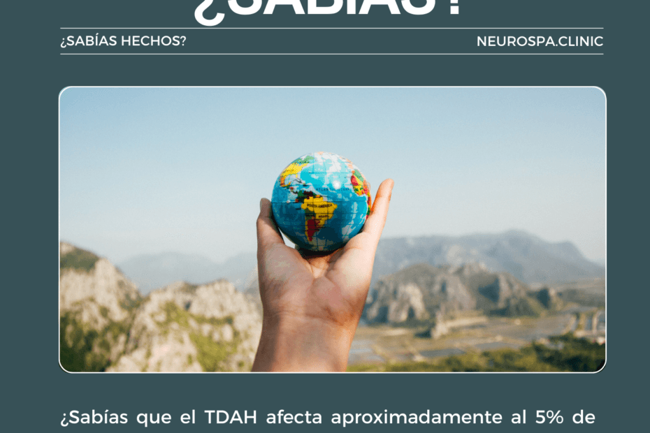 Imagen de una mano sosteniendo un globo terráqueo con un paisaje montañoso de fondo, destacando la prevalencia global del TDAH.