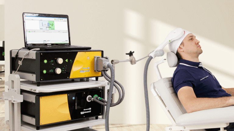This high-performance TMS system delivers magnetic pulses with millimeter precision, used to treat depression, anxiety, and more.