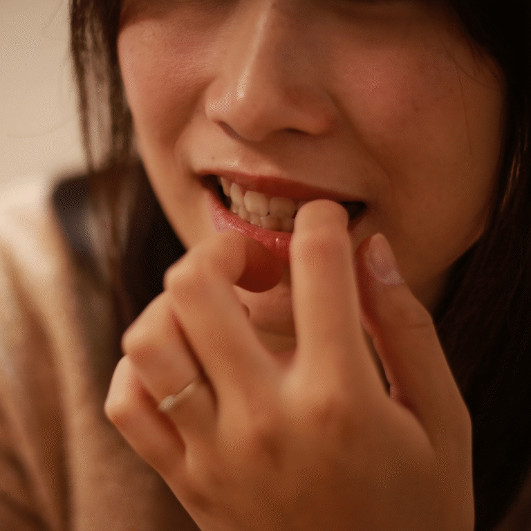 Señal de ansiedad: mujer nerviosa mordiéndose las uñas