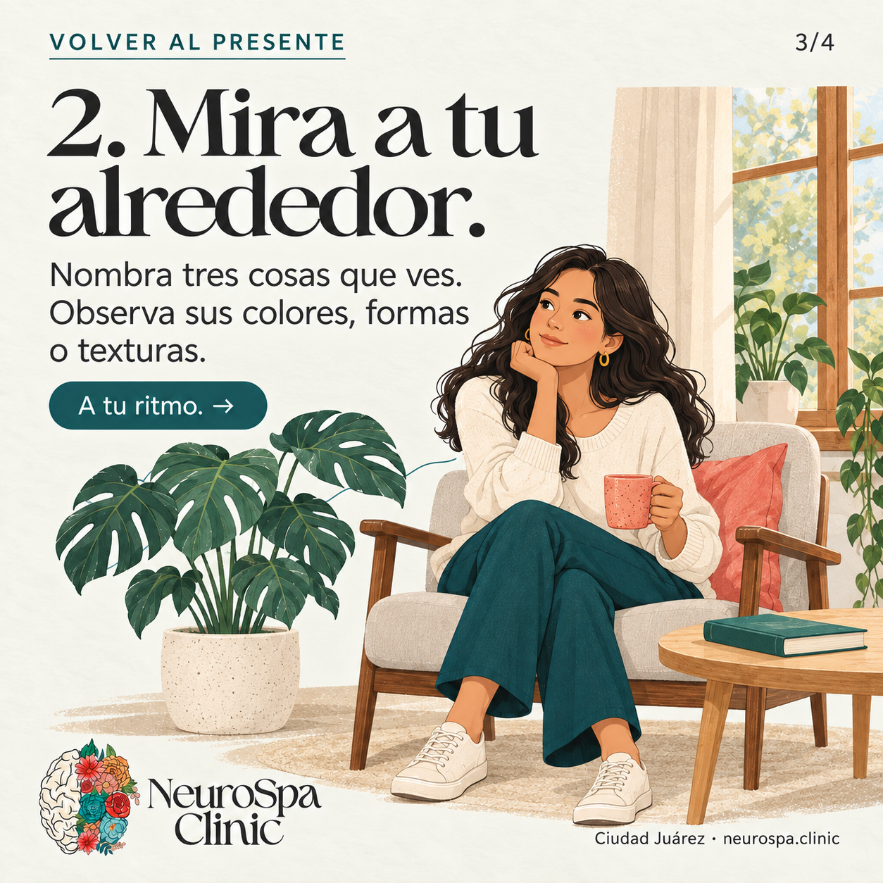 Nombra tres cosas que ves y observa sus colores, formas o texturas.